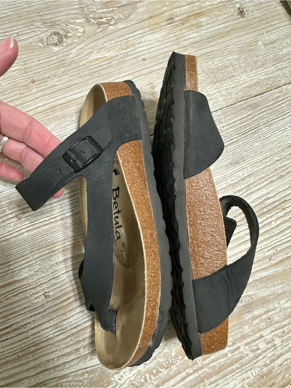 Birkenstock Betula Jasmine Black Nubuck Toe-Loop Sandals Sz 38